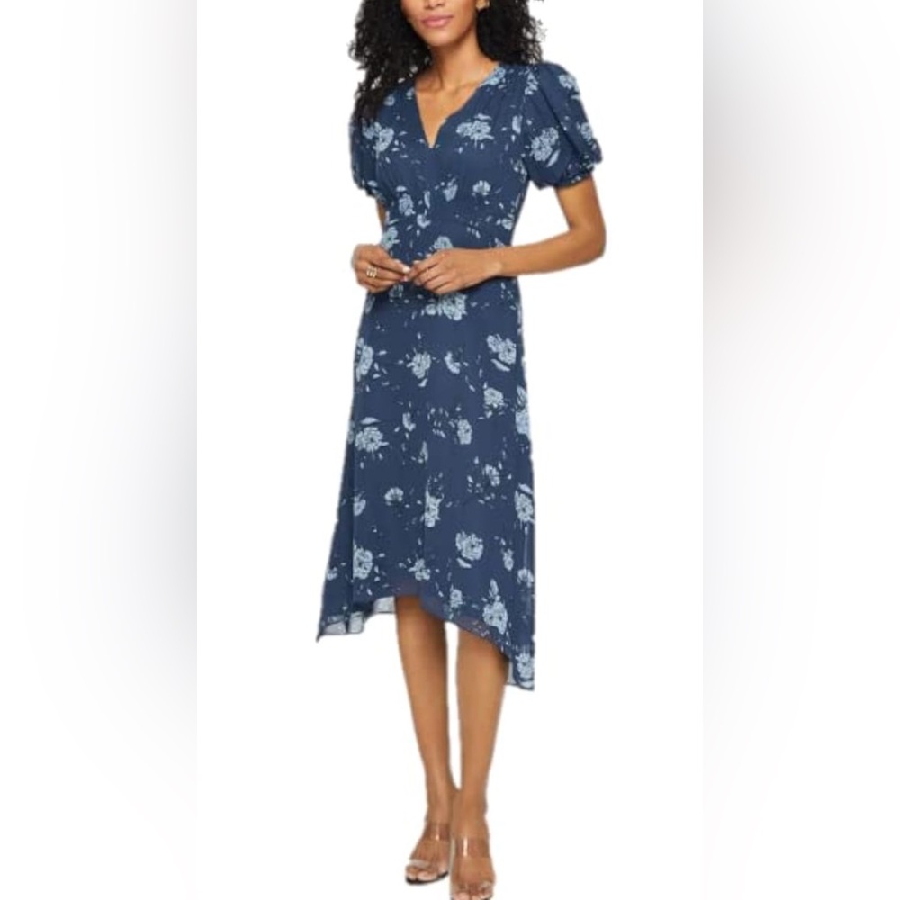 Club Monaco Navy Asymmetrical Floral Dress